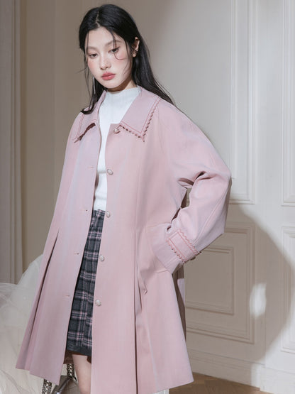 Contrasting Line Pleated A-shaped Coat