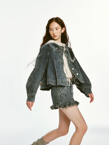 Denim Frill Mini Skirt