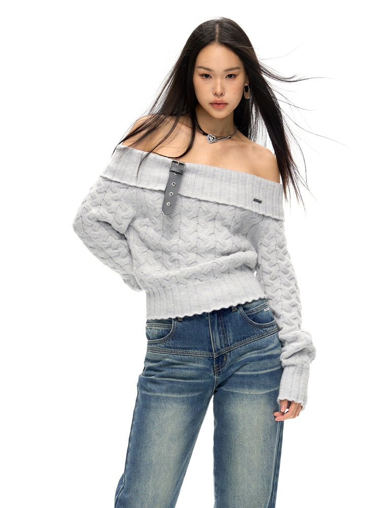 Detachable Belt One-shoulder Sweater