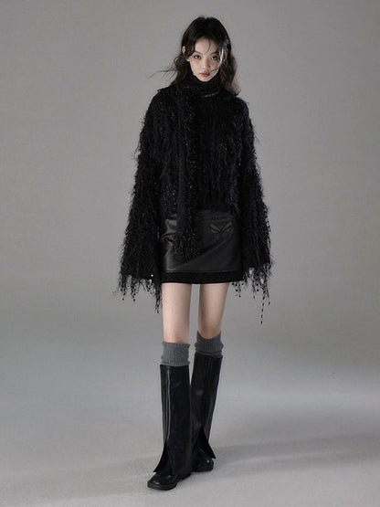 Fringe Feather Style Round Cou Tricoté