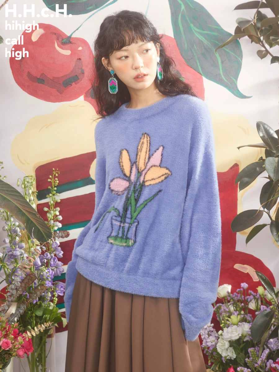 Tulips Jacquard Loose Pullover