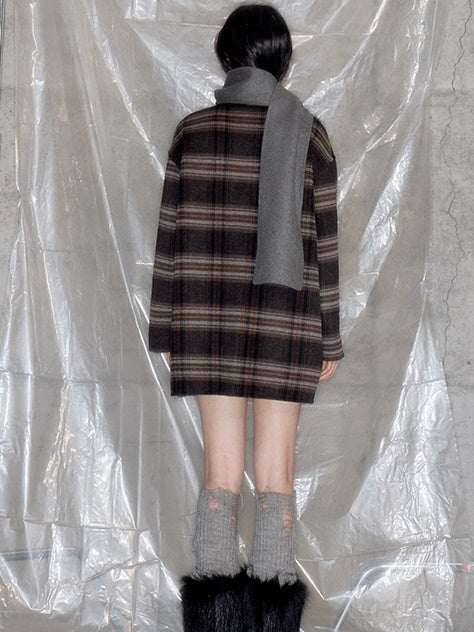 Plaid No-Collar Double-sided Coat