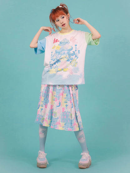 Contrast Color Jellyfish Cartoon Illustration T-shirt