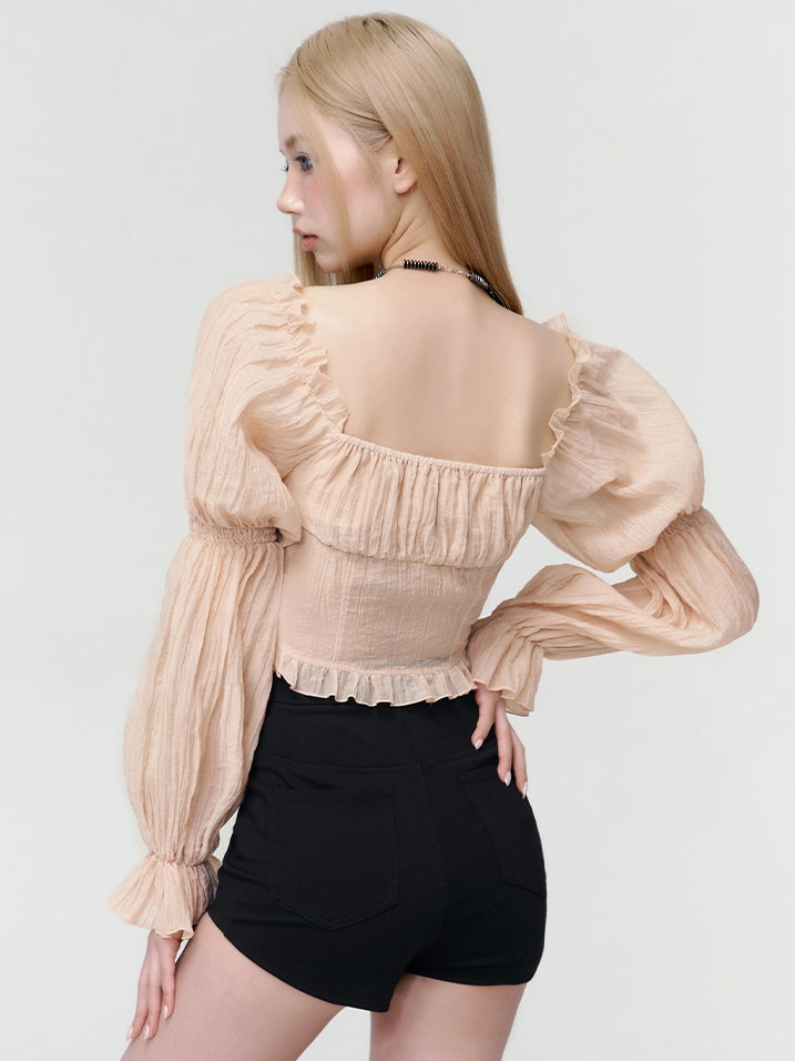 Peplum Mamluk-sleeve Gather Frill Blouse