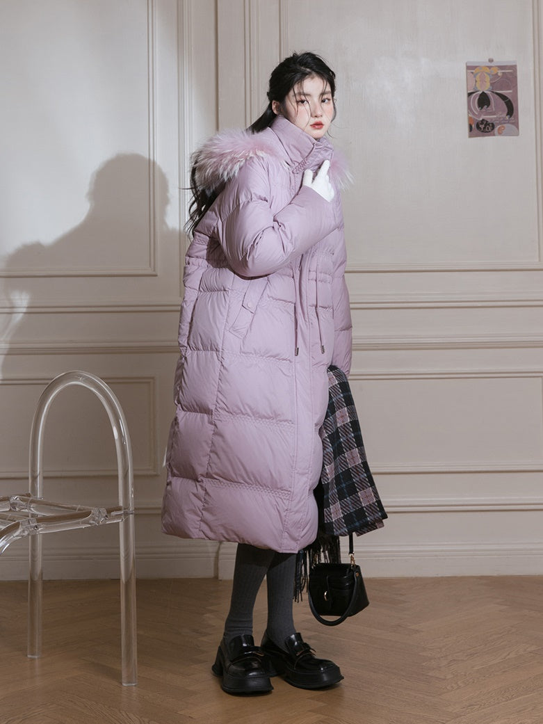 Diamond-shaped Pressed Long Down Jacket