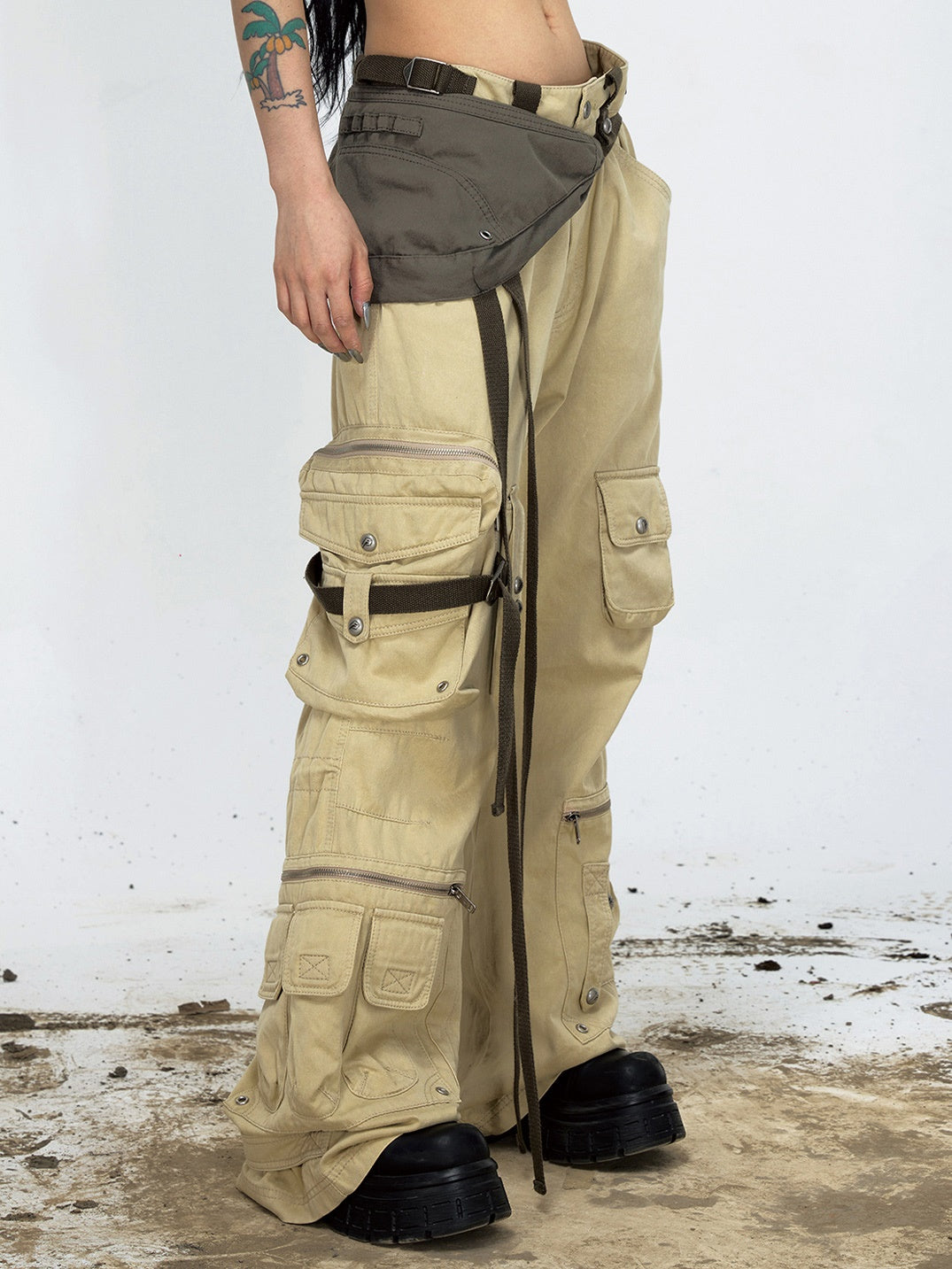 Detachable Shoulder Bag Straight Loose Cargo Pants