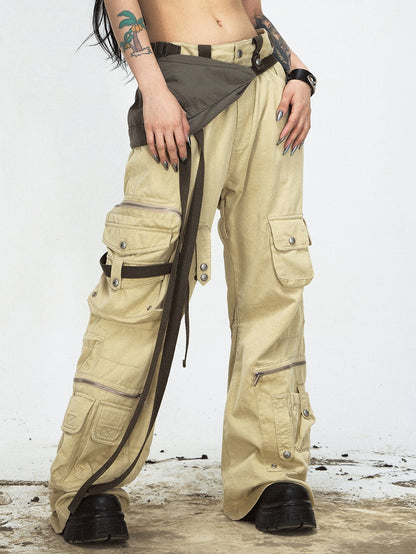 Detachable Shoulder Bag Straight Loose Cargo Pants