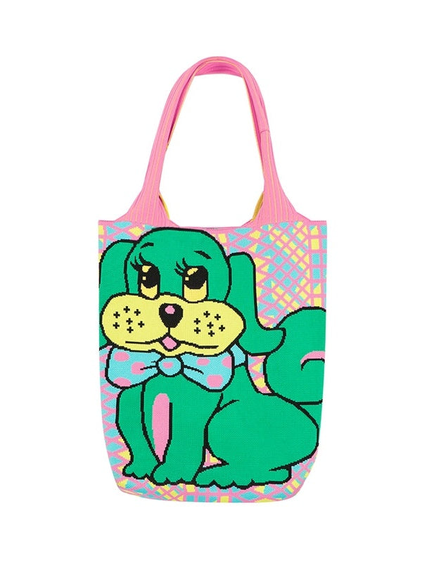 Cartoon Dog Knitted Large Casual Shoulder Bag