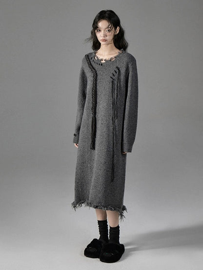 Twist Accent Loose Mid-Length Knitted Dress