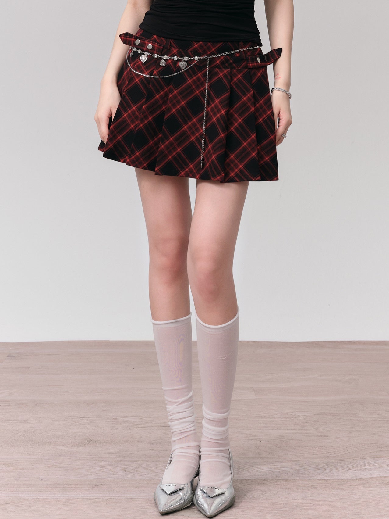 Checkered Pleated A-line Skirt