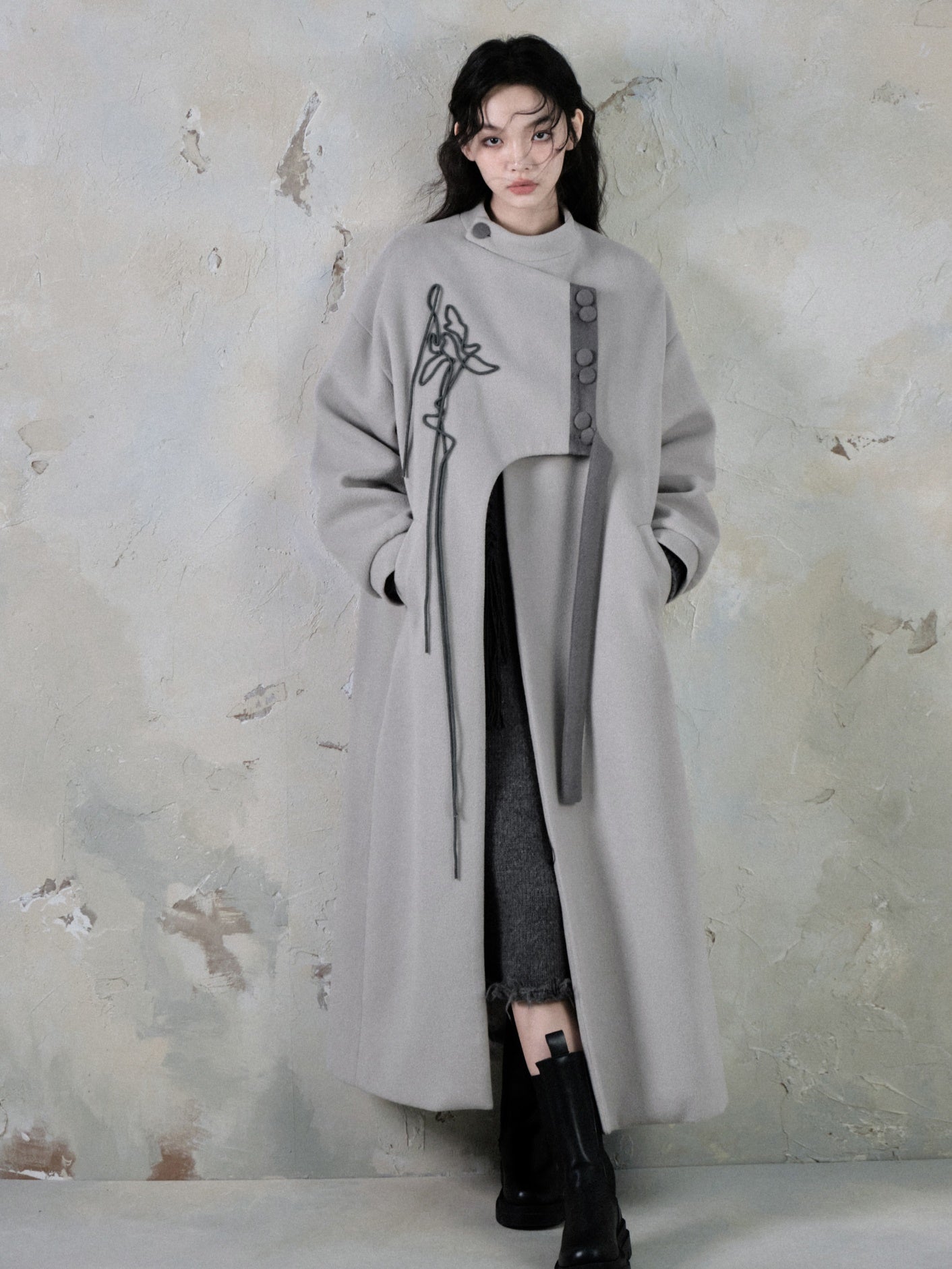 Chinese Style Asymmetry Mid-length Coat