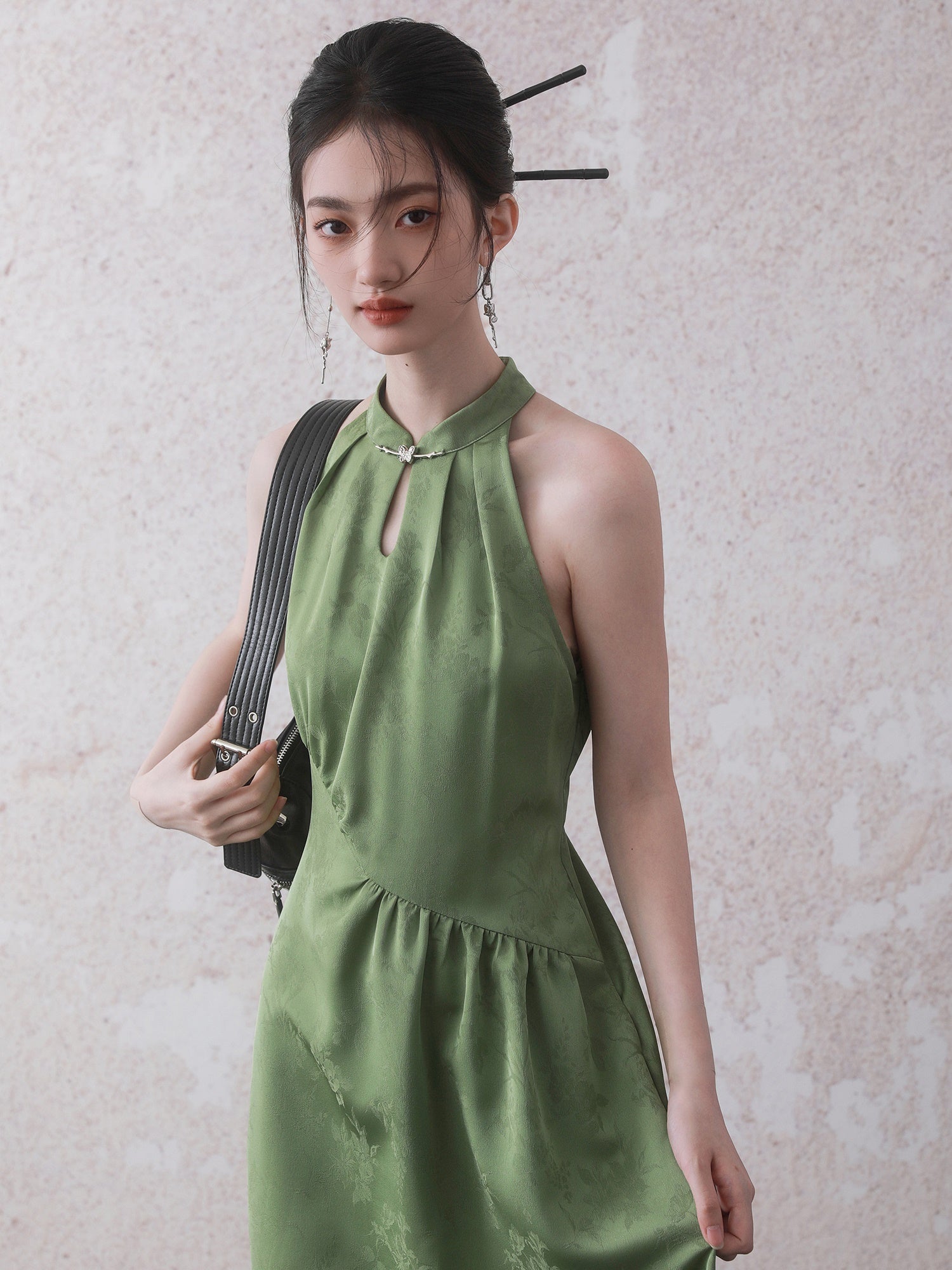 Chinese Style American Sleeve Switching Gather Dress