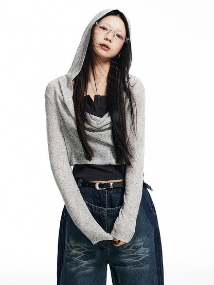 Knitted Hooded Short Top ＆ Tank Top Set-up