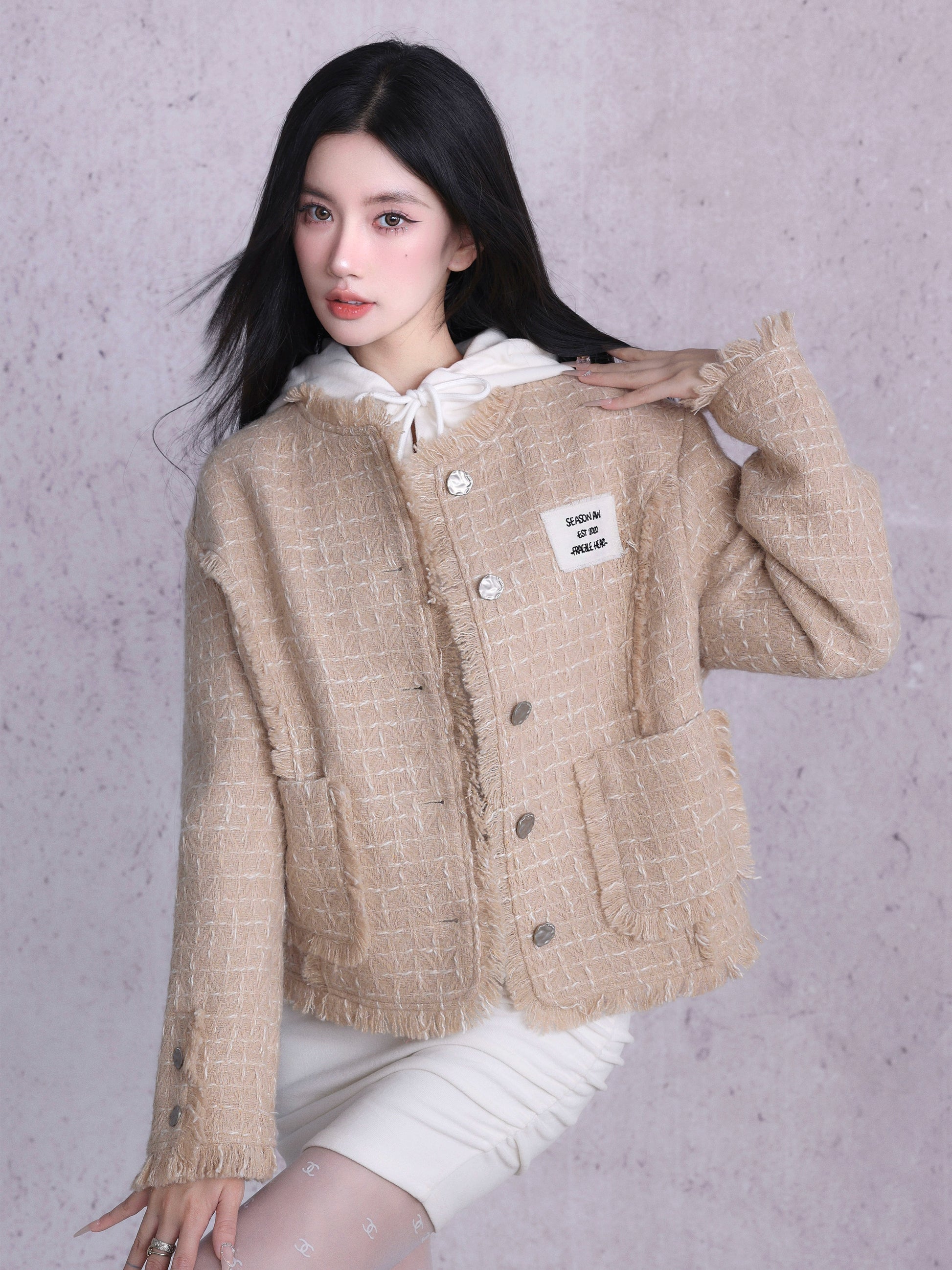 Fringe Plaid Casual Tweed Jacket