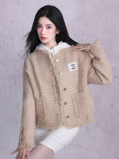 Randplaid Casual Tweed Jacke