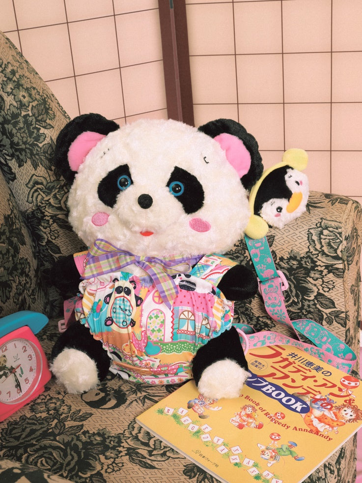 Retro Panda Plush Doll With Shoulder Strap