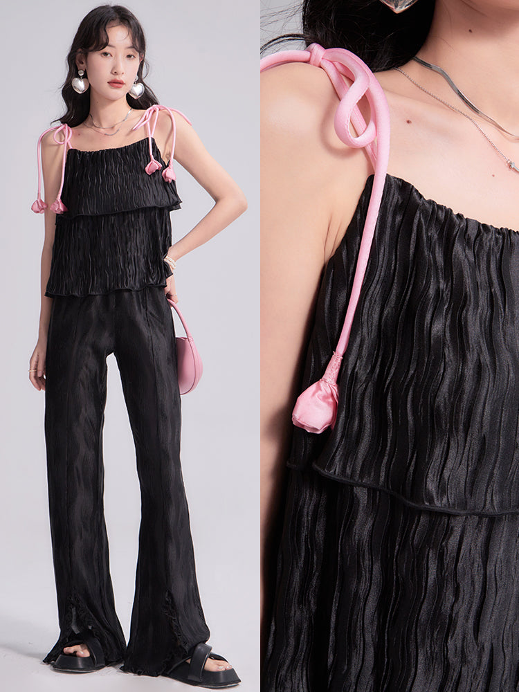 Three-dimensional Tulip Lace Multi-layer Pleated Suspenders Top