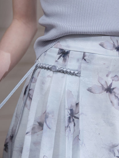 Butterfly Transparent New Chinese Style Pleated Skirt