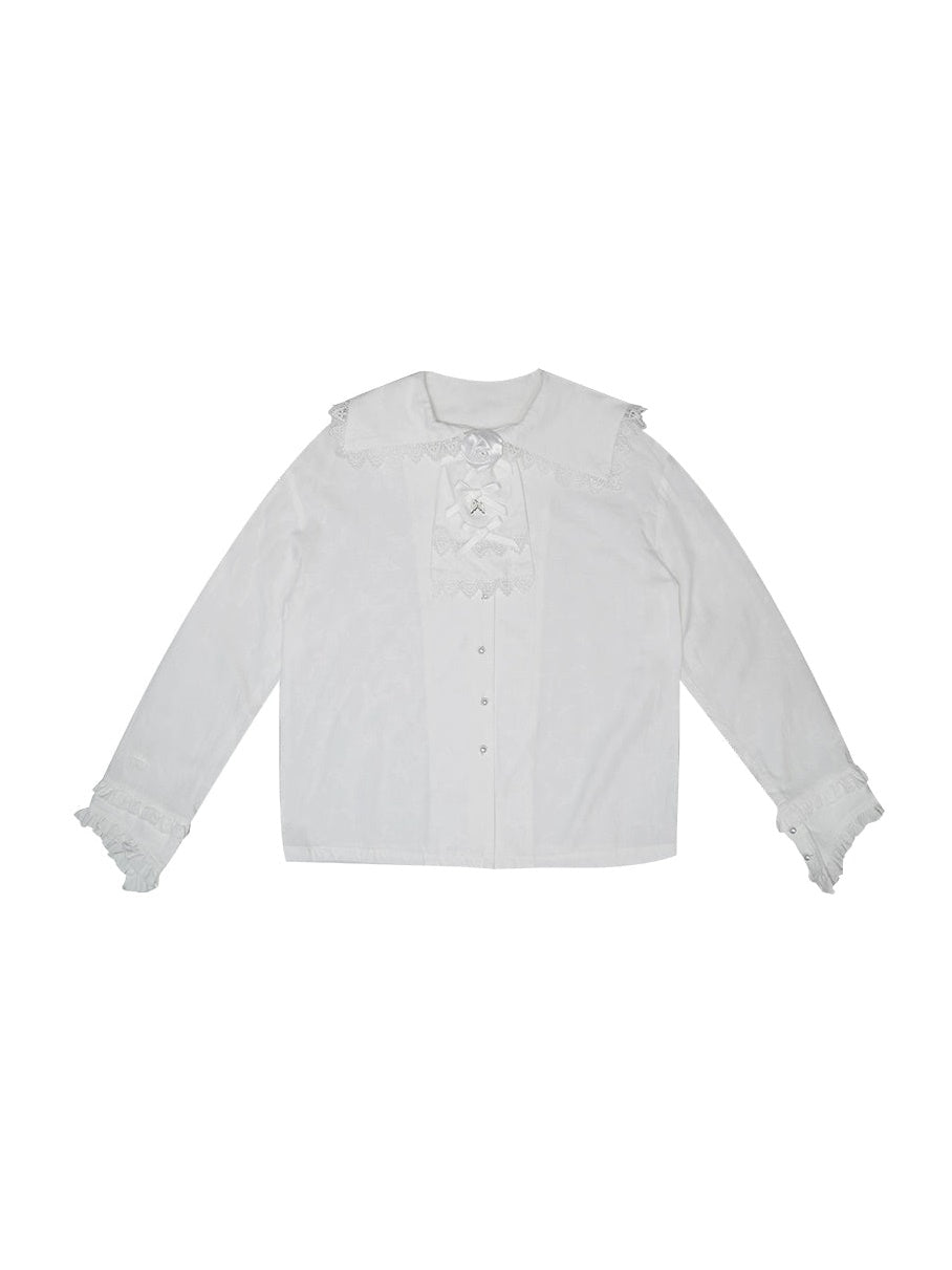 Bow Rose Jacquard Long Sleeve Shirt