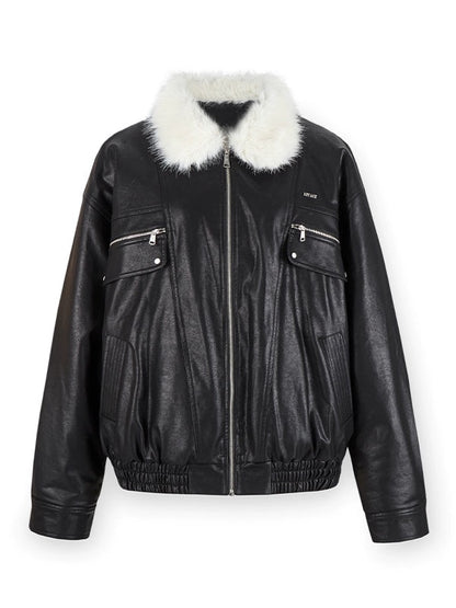 Fur Collar Loose Leather Jacket