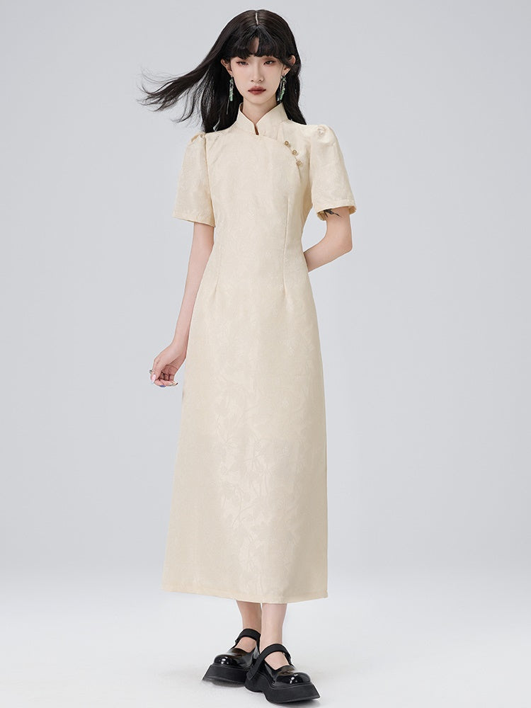 Short-sleeved Cheongsam Design Waist Dress