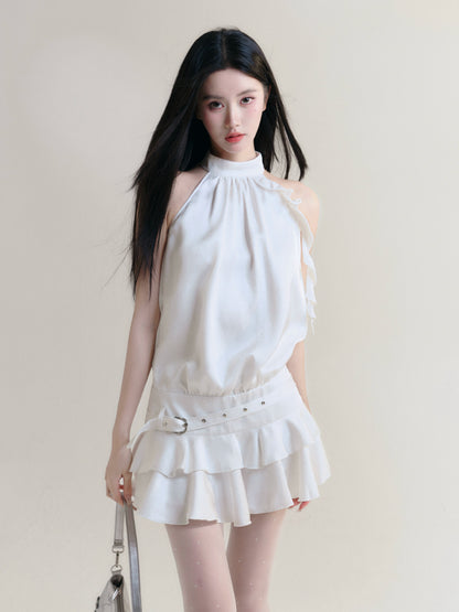 American Sleeve Low Waist Ruffle Short Dress