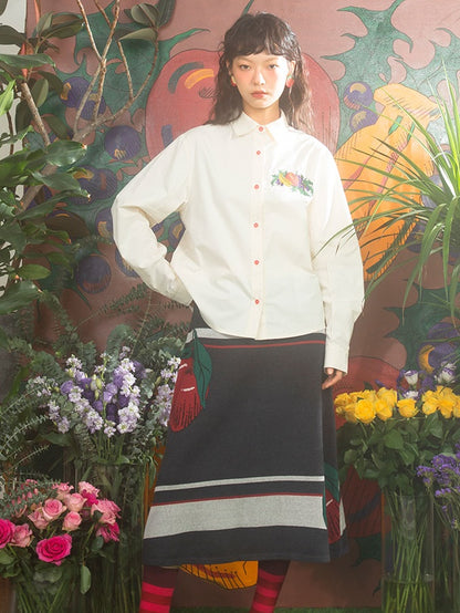 Fruit Embroidered Loose Long-sleeved Shirt