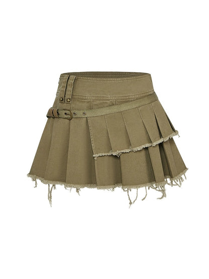 Street Pleated Design Mini Skirt