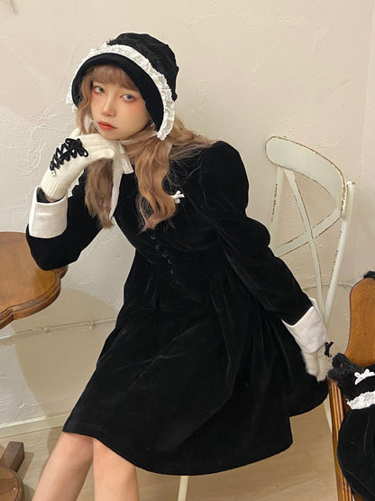 Velvet Puff Sleeves Doll Dress