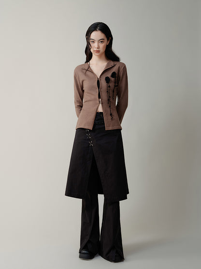 Metal Hook Fake Two-piece Micro-elastic Skirt Flared Pants