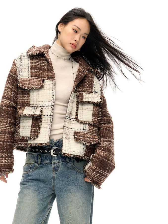 Plaid Spleißen Tweedjacke