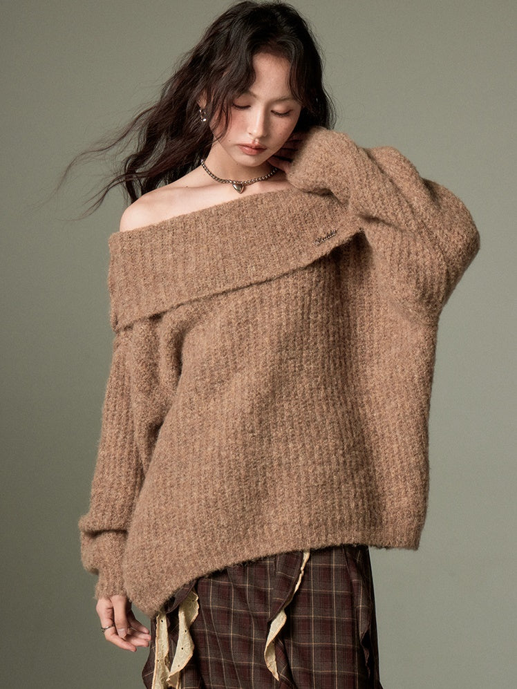 One-shoulder Strap Loose Sweater