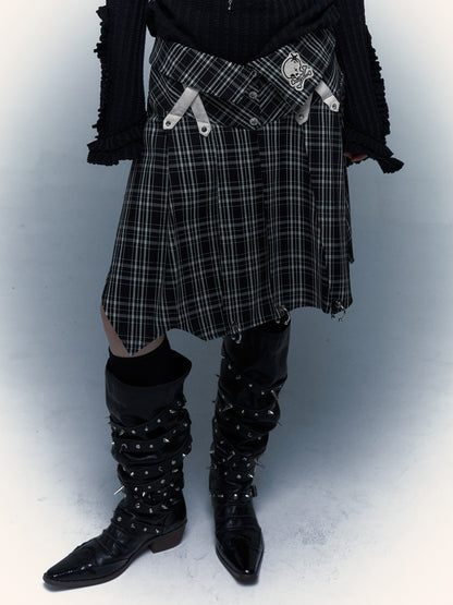 Plaid Irregular Pleated Skirt