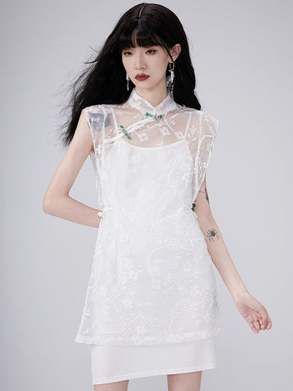 Chinese Style Lace Sleeveless Dress