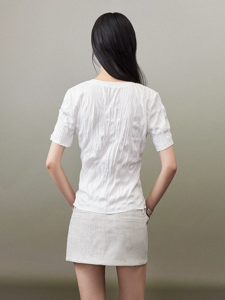 Round Neck Pleated T-shirt