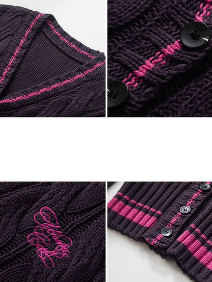 College-Style-Kabel gestrickt V-Ausschnitt Short Cardigan