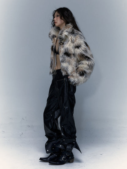 Smudged Design Short Eco-Friendly Fur Coat