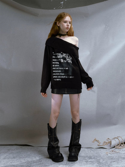 Punk-Druck One-Shoulder Lose Pullover