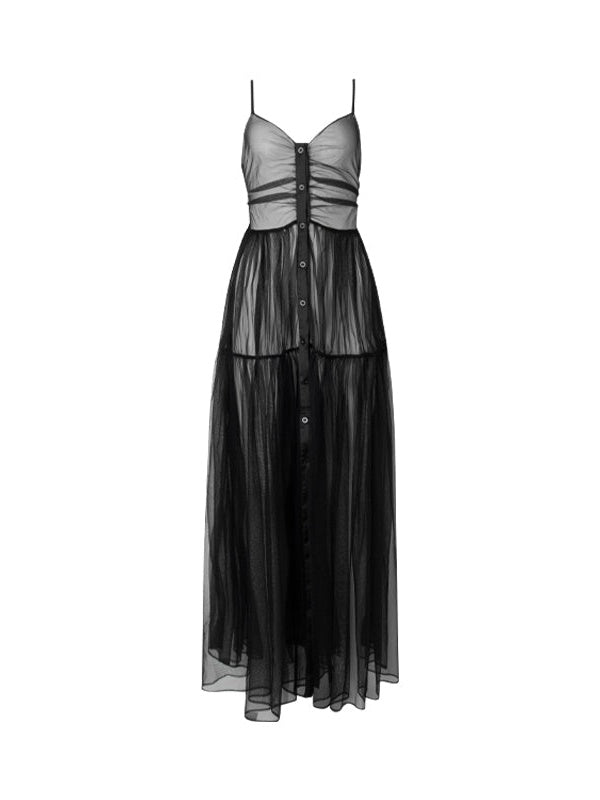 See-through Mesh Suspender Skirt