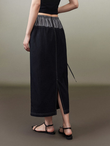 Contrast Color Mid Length Straight Skirt