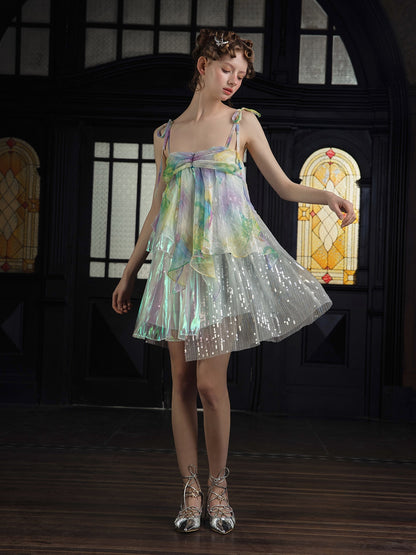 Suspender Sequins Asymmetrical Dress