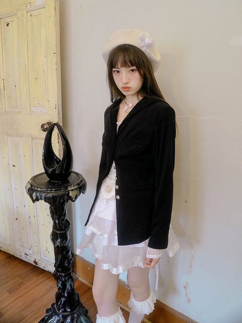 Slim Sailor Collar Rose Jacquard Jacket