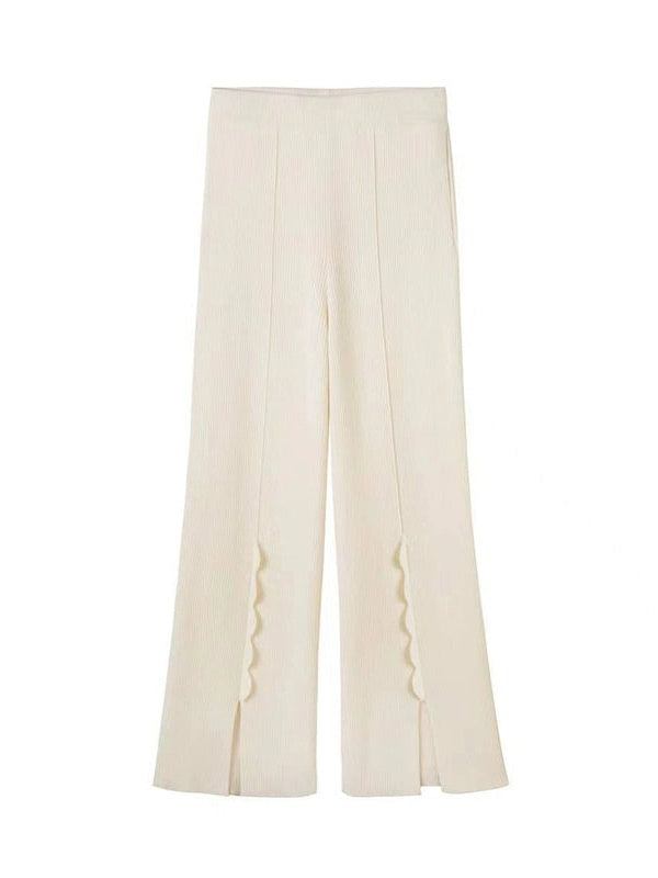 Front Slit Wavy Petal Knitted Pants