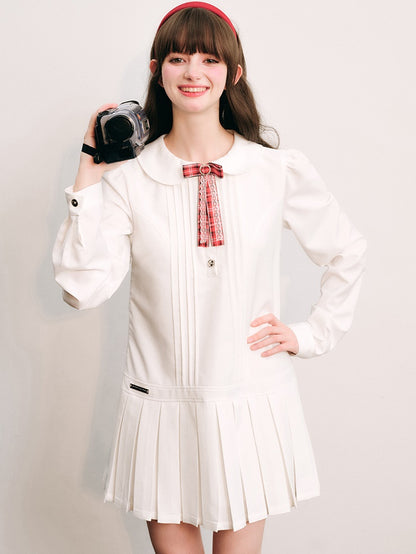 Pleated Low Waist Shirt One-piece