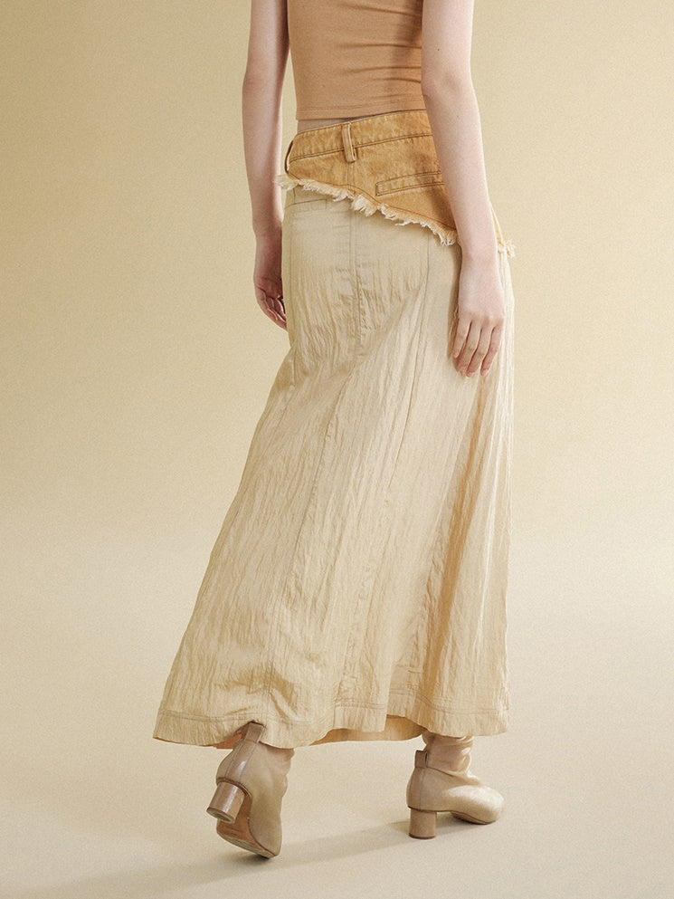 Two-color Denim Waist Stitching Skirt