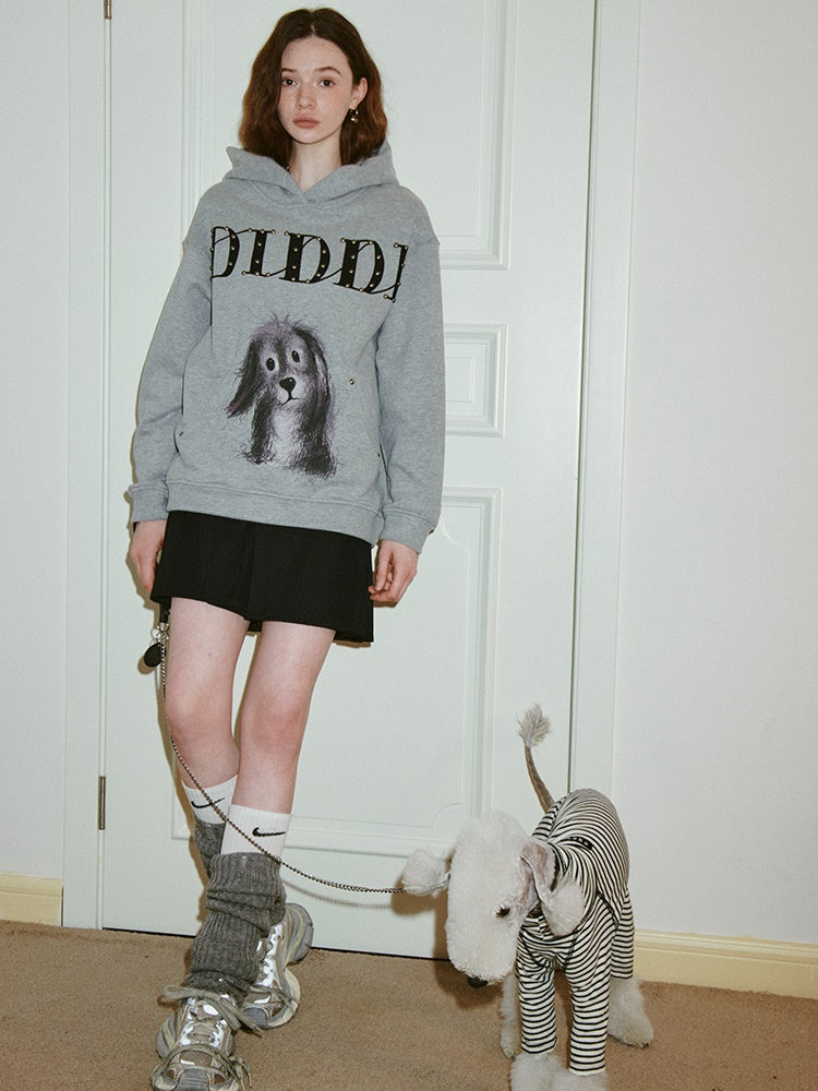 Rivet Dog Print Hooded Sweat