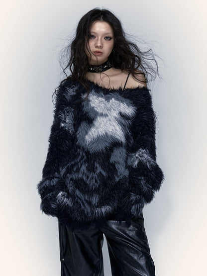 Jacquard Imitation Mink Loose Pullover