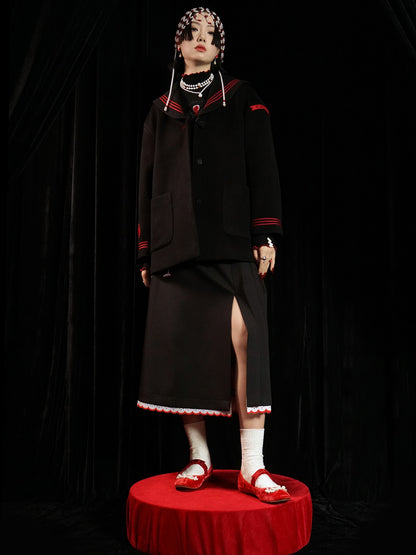 Double-sided Sailor Collar Woolen Coat