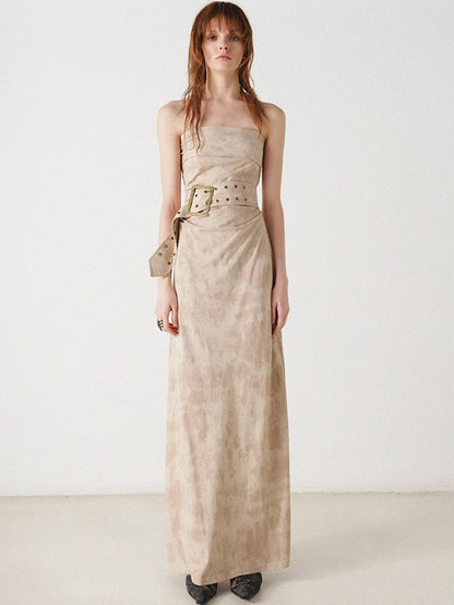 Bare Top Slim Long Dress With Belt