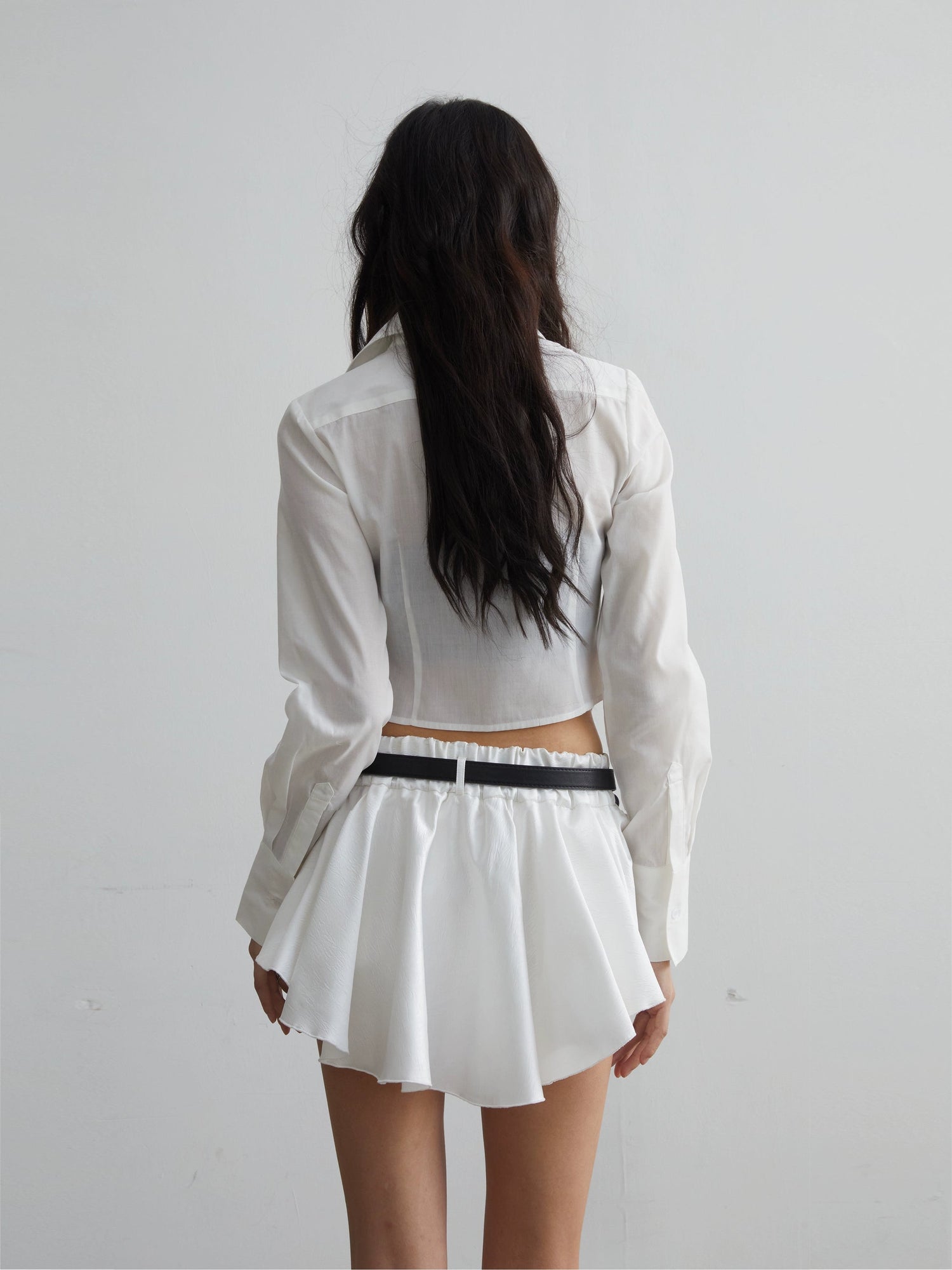 Belt Decoration Ruffled Mini Skirt